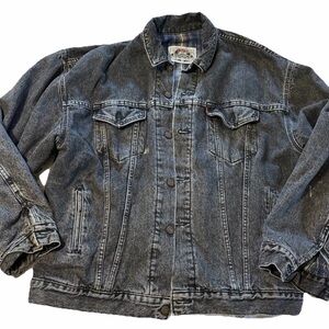 Levi’s Acid Washed Plaid Flannel Lined black Denim Jacket Size XL Usa orange tag